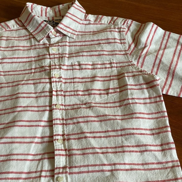 Youth First Wave Button Down Shirt size 14 16 White Red striped linen cotton - Picture 4 of 7